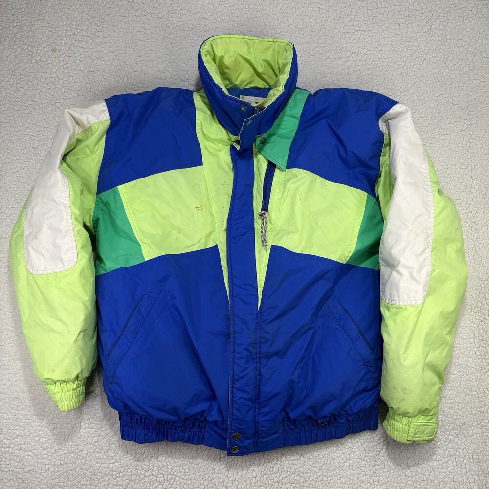 Vintage Obermeyer Down Jacket Mens/Juniors L Tall Ski 80s 90s Retro Neon‎ Puffer